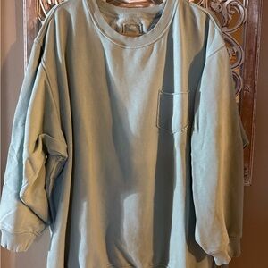 Cozy Mint Green Knit Oversized Sweatshirt either Pocket and back-detail